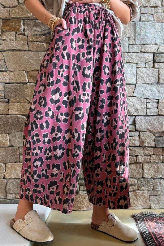 Sa Caleta Needlecord Leopard Barrel Pant Dusky Rose