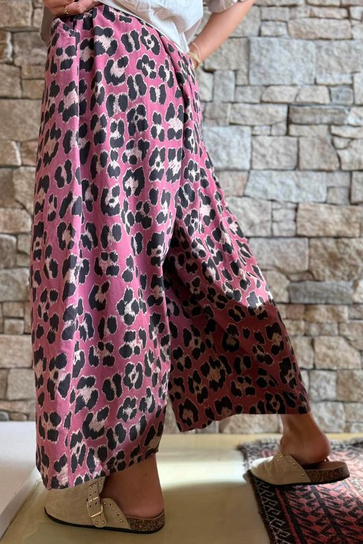 Sa Caleta Needlecord Leopard Barrel Pant Dusky Rose