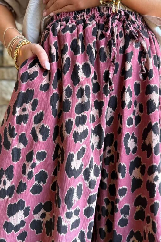 Sa Caleta Needlecord Leopard Barrel Pant Dusky Rose