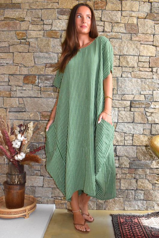 Salcombe Chalk Stripe Cotton Cocoon Dress Palm