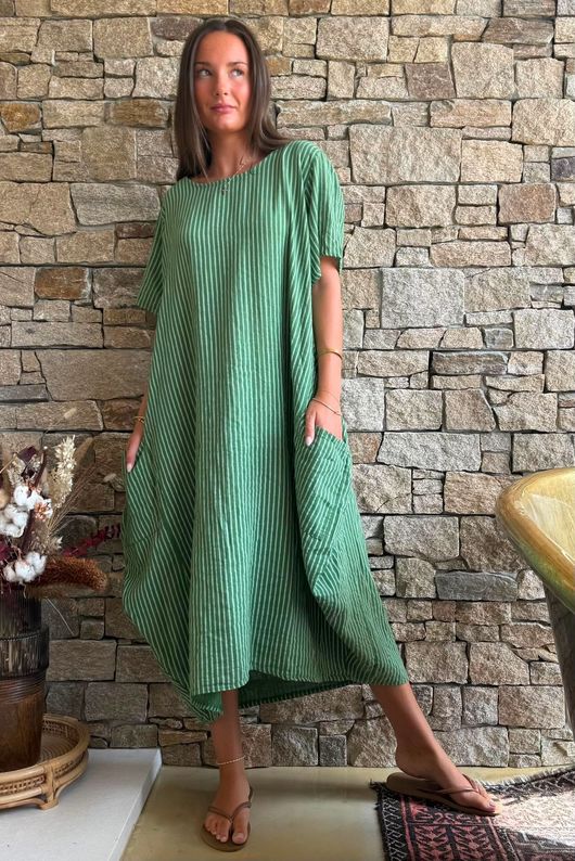 Salcombe Chalk Stripe Cotton Cocoon Dress Palm