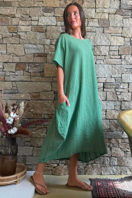 Salcombe Chalk Stripe Cotton Cocoon Dress Palm