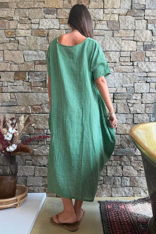 Salcombe Chalk Stripe Cotton Cocoon Dress Palm