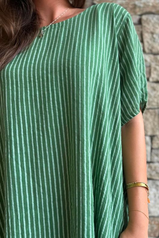 Salcombe Chalk Stripe Cotton Cocoon Dress Palm
