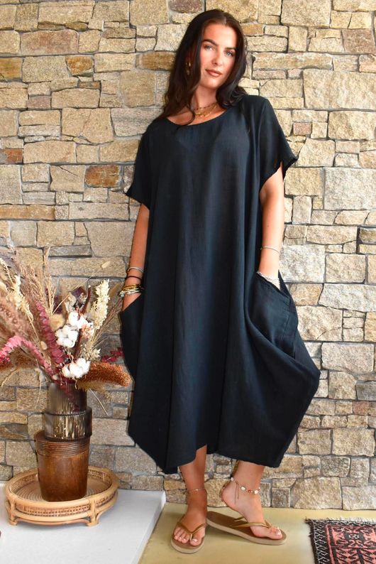 Salcombe Cotton Cocoon Dress Black