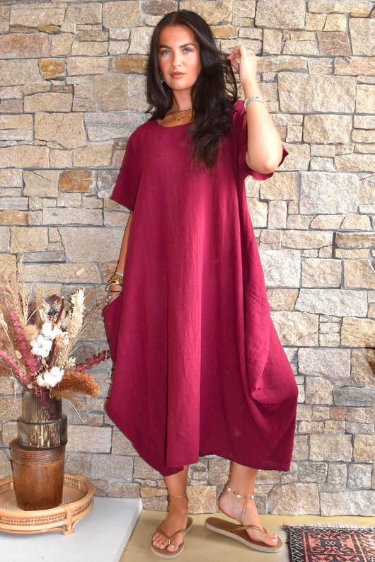 Salcombe Cotton Cocoon Dress Merlot
