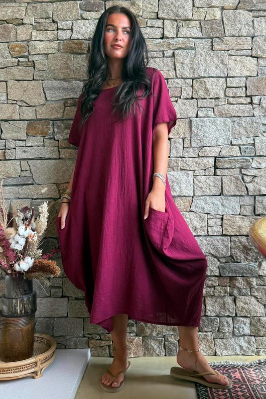 Salcombe Cotton Cocoon Dress Merlot
