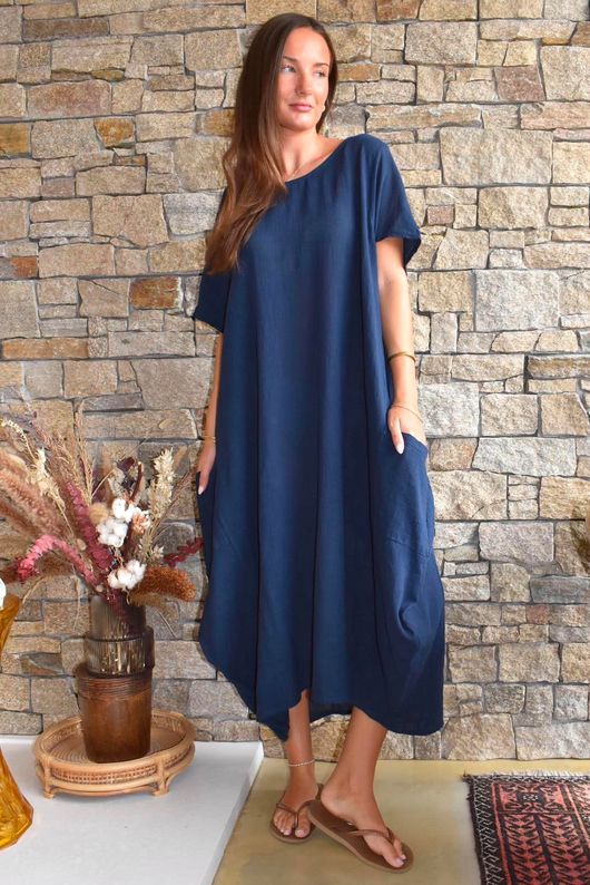 Salcombe Cotton Cocoon Dress Navy
