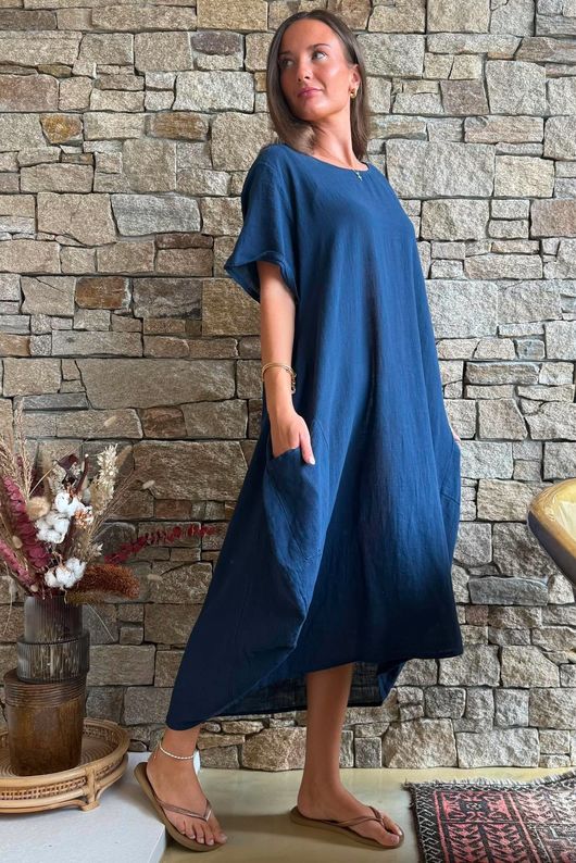 Salcombe Cotton Cocoon Dress Navy