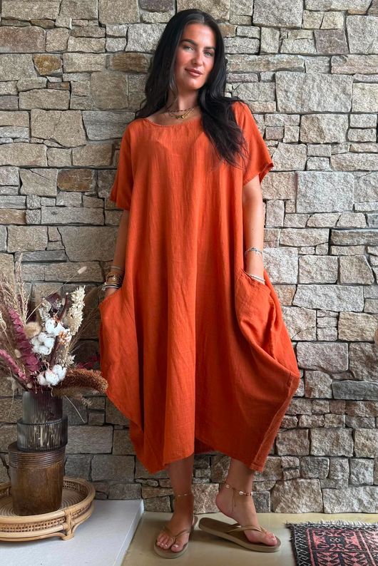 Salcombe Cotton Cocoon Dress Rust