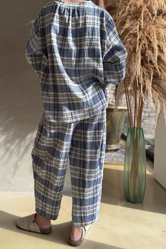 Santa Fe Check Hugh Shirt Soft Cobalt