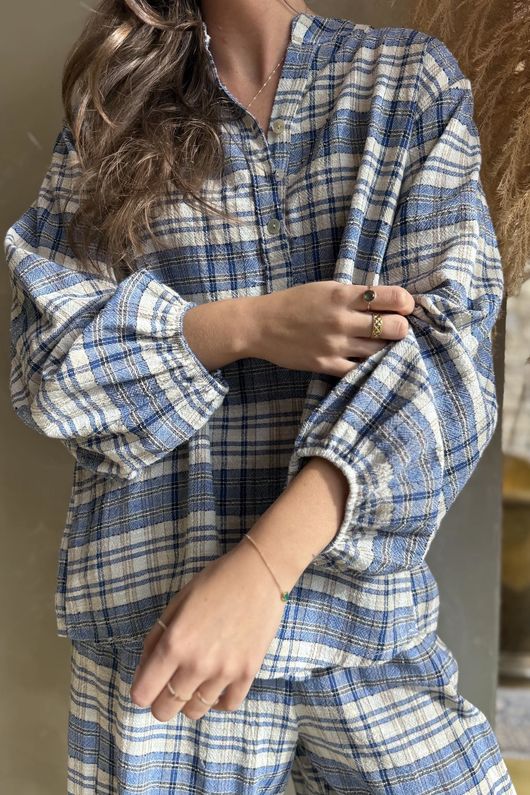 Santa Fe Check Hugh Shirt Soft Cobalt