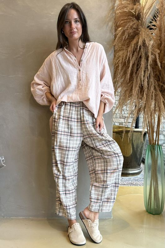Santa Fe Check Relaxed Barrel Pant Antique Rose