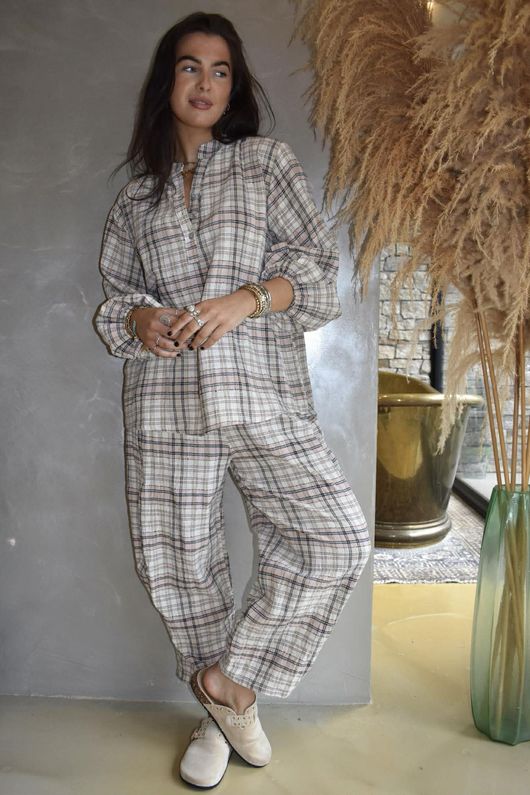 Santa Fe Check Relaxed Barrel Pant Antique Rose