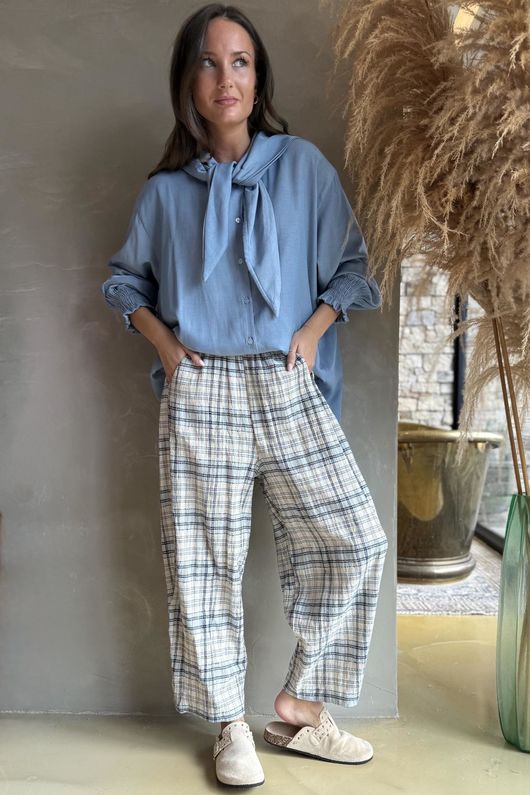 Santa Fe Check Relaxed Barrel Pant Baby Blue