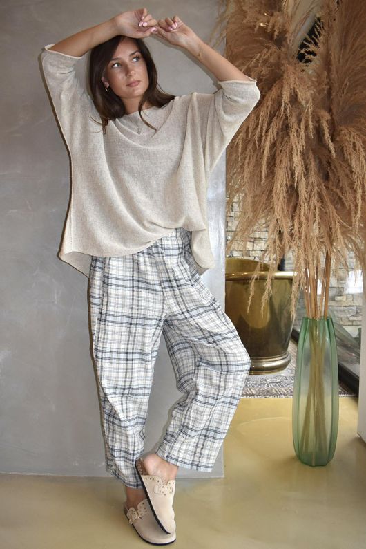 Santa Fe Check Relaxed Barrel Pant Baby Blue
