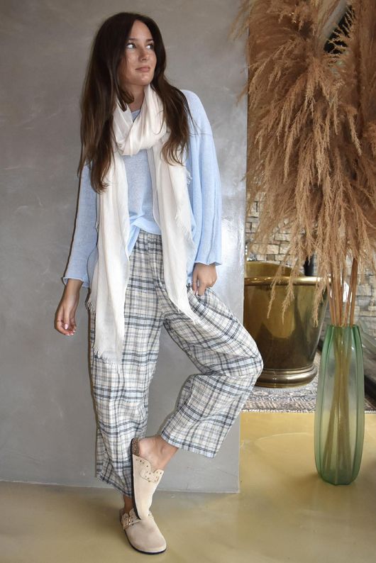 Santa Fe Check Relaxed Barrel Pant Baby Blue