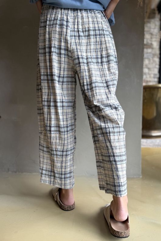 Santa Fe Check Relaxed Barrel Pant Baby Blue