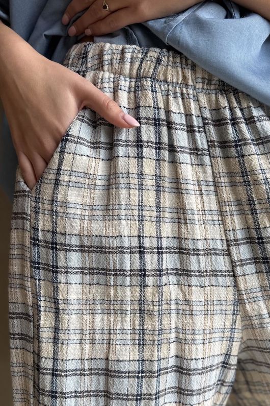 Santa Fe Check Relaxed Barrel Pant Baby Blue