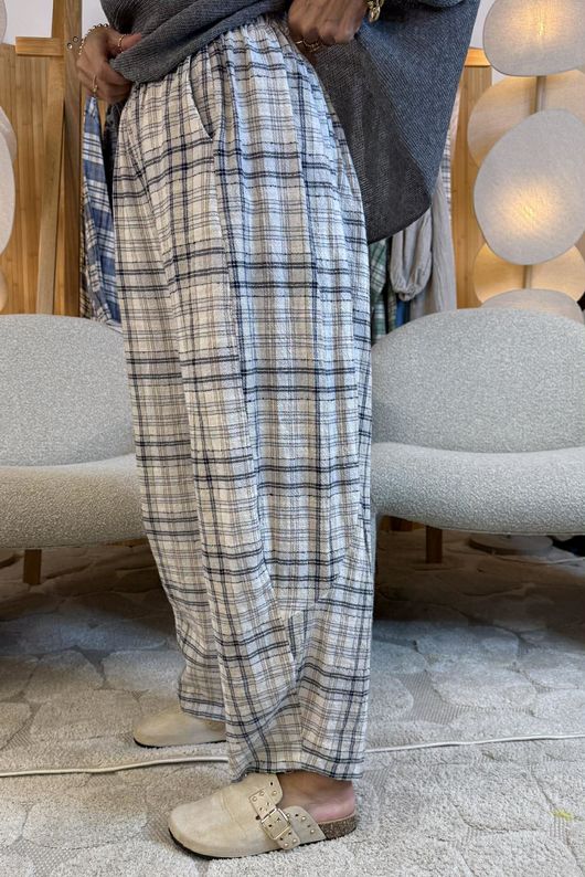 Santa Fe Check Relaxed Barrel Pant Cloud