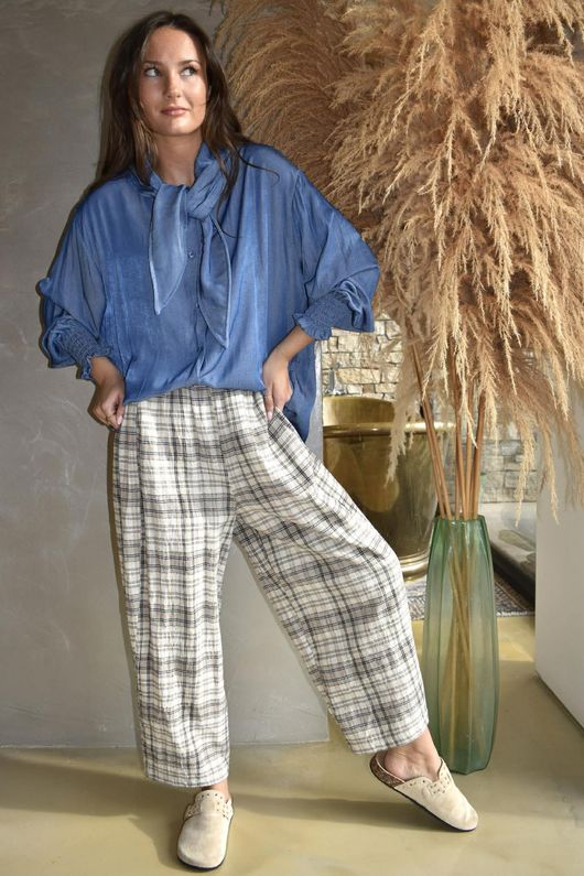 Santa Fe Check Relaxed Barrel Pant Mocha