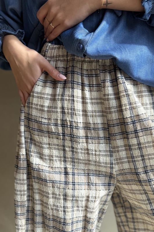 Santa Fe Check Relaxed Barrel Pant Mocha