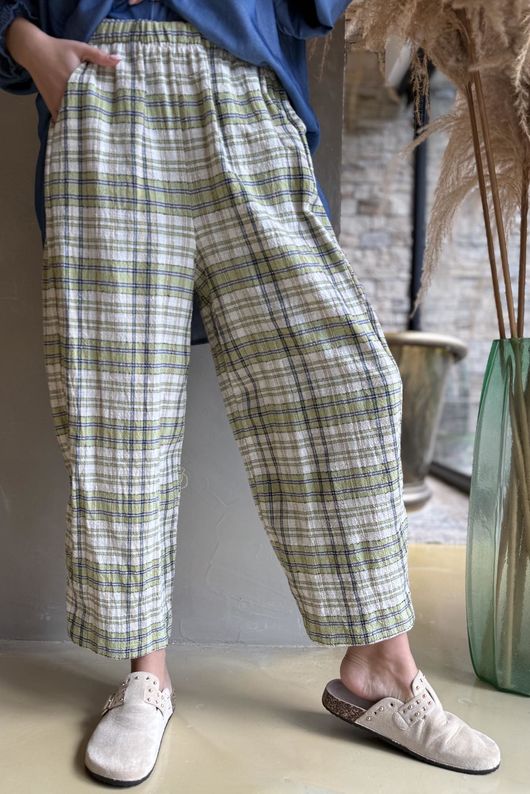 Santa Fe Check Relaxed Barrel Pant Olive