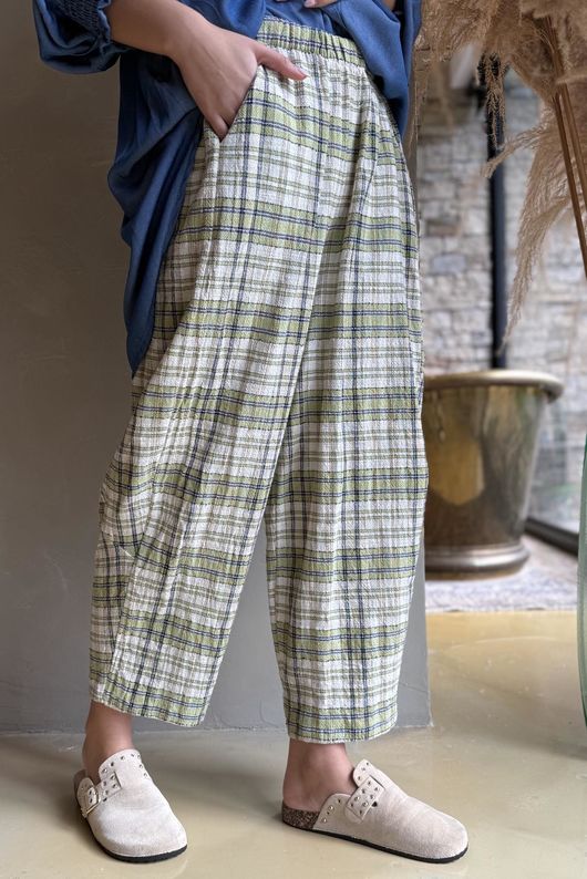 Santa Fe Check Relaxed Barrel Pant Olive