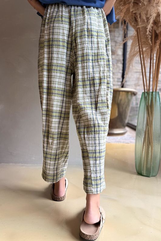 Santa Fe Check Relaxed Barrel Pant Olive