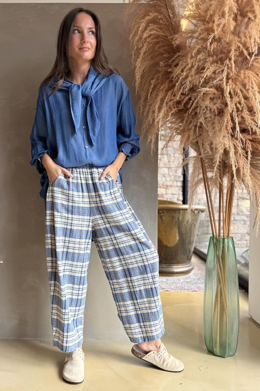 Santa Fe Check Relaxed Barrel Pant Soft Cobalt