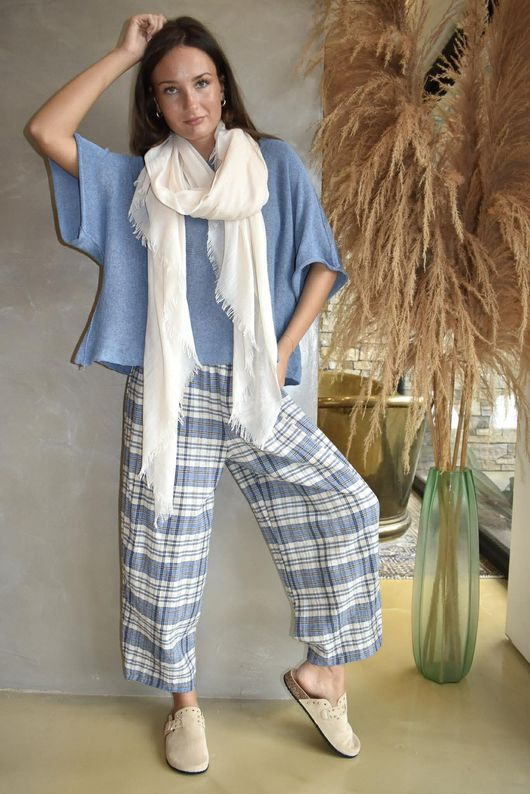 Santa Fe Check Relaxed Barrel Pant Soft Cobalt