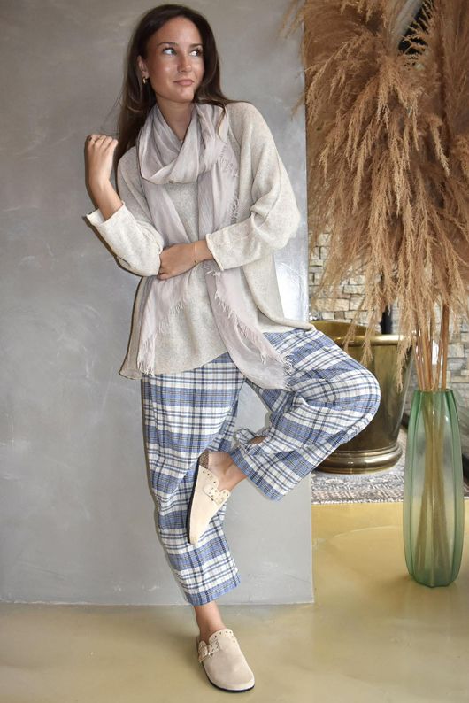 Santa Fe Check Relaxed Barrel Pant Soft Cobalt