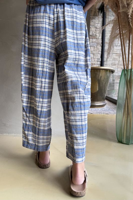 Santa Fe Check Relaxed Barrel Pant Soft Cobalt