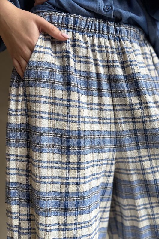 Santa Fe Check Relaxed Barrel Pant Soft Cobalt