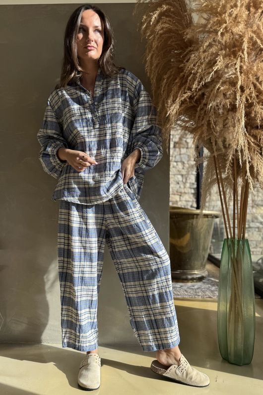 Santa Fe Check Relaxed Barrel Pant Soft Cobalt