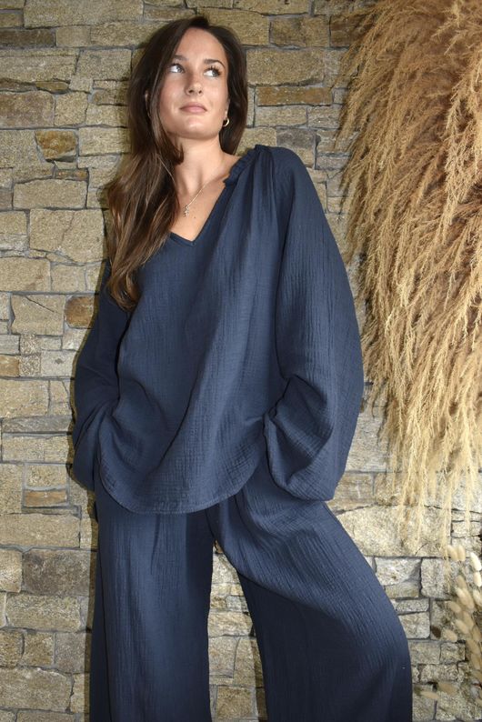 Santos Cushion Cotton Heathcliff Blouse Navy