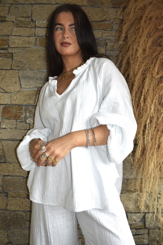 Santos Cushion Cotton Heathcliff Blouse White