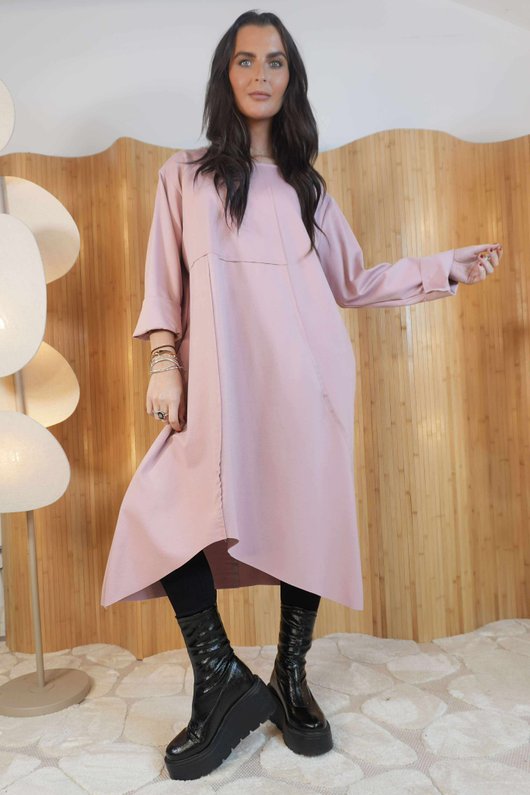 Scuba Stretch Asymmetric Dress Rose /7=