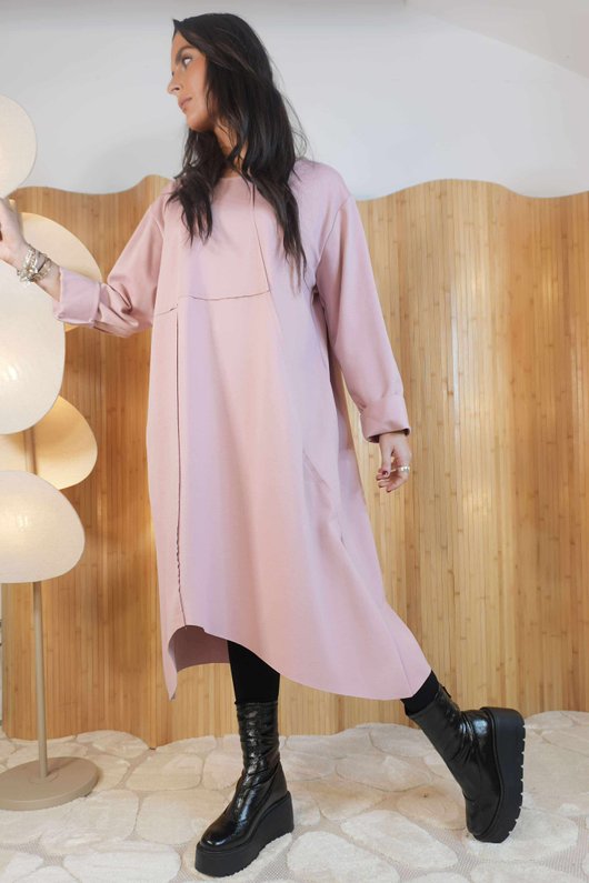 Scuba Stretch Asymmetric Dress Rose