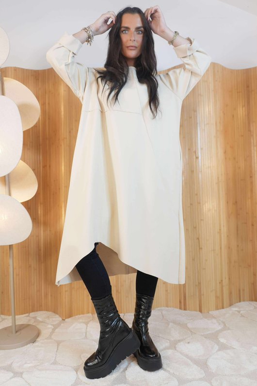 Scuba Stretch Asymmetric Dress Stone /3=