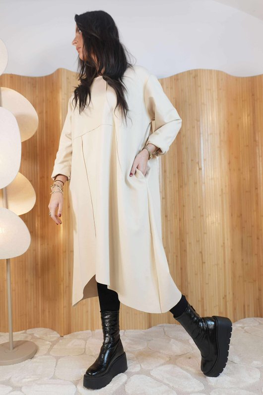 Scuba Stretch Asymmetric Dress Stone