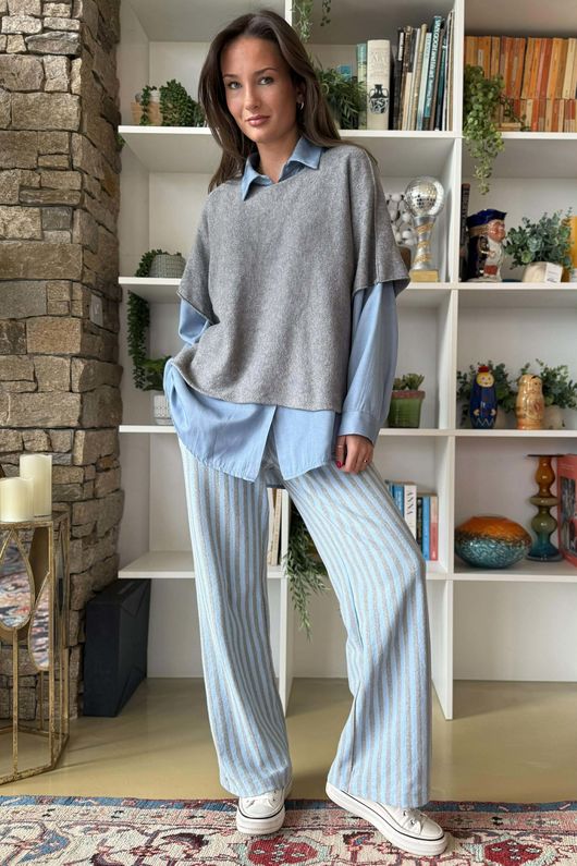 Shoreditch Stripe Lounge Flare Trouser Iceberg & Grey 