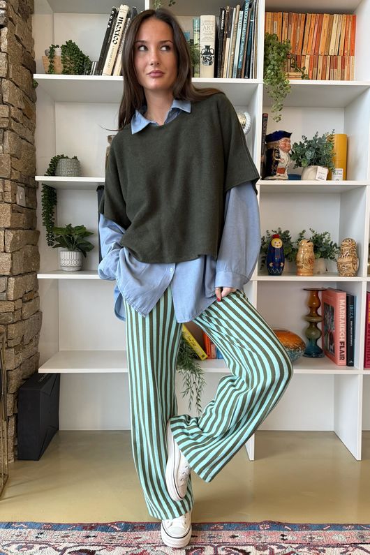 Shoreditch Stripe Lounge Flare Trouser Spearmint & Khaki 