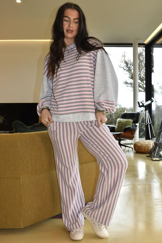Shoreditch Stripe Lounge Flare Trouser Sweetpea & Grey /1