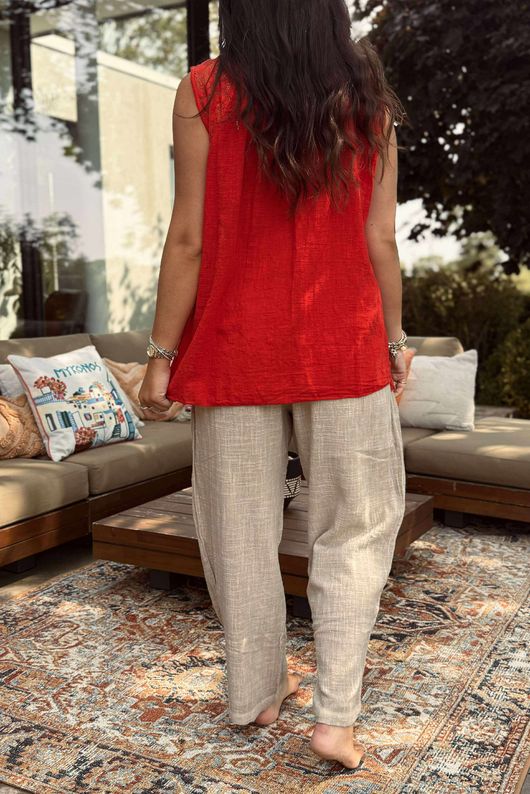Sicily Pure Cotton Lace Vest Top Cherry /10 =