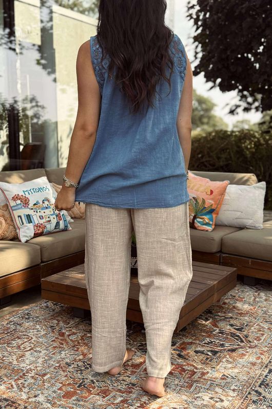 Sicily Pure Cotton Lace Vest Top Light Denim /9 =