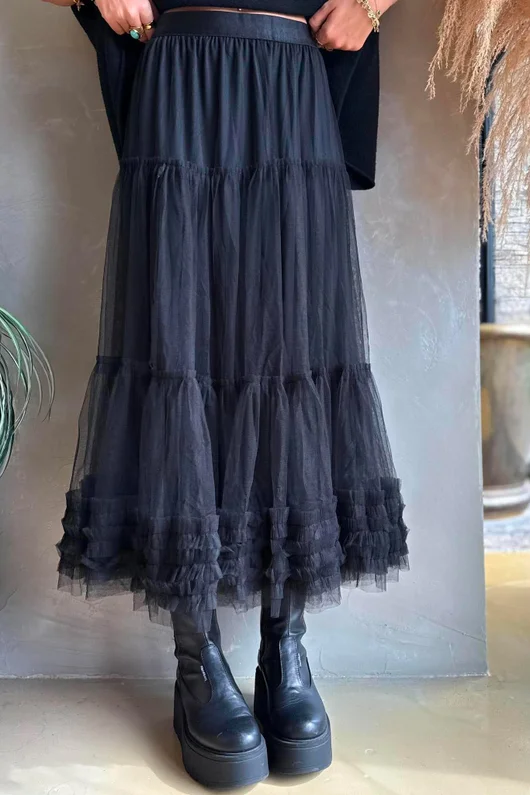 Simone Tulle Midaxi Skirt Black 