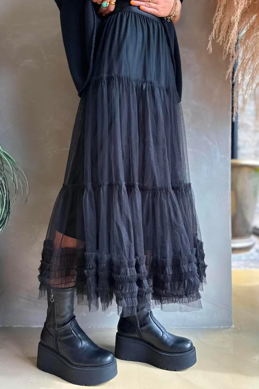 Simone Tulle Midaxi Skirt Black 