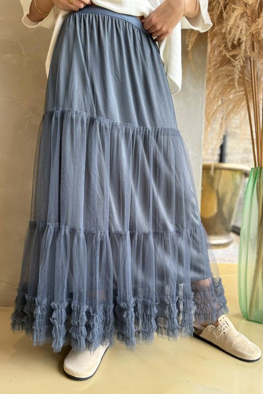 Simone Tulle Midaxi Skirt Blue Steel 