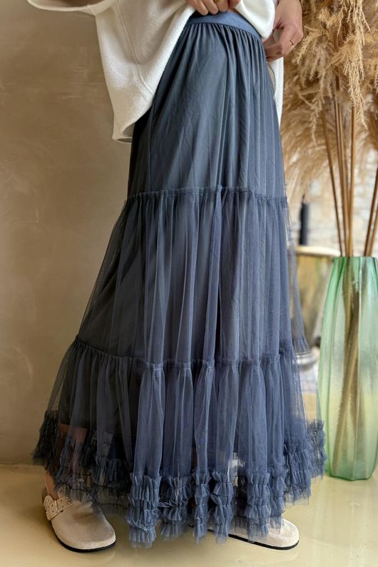 Simone Tulle Midaxi Skirt Blue Steel 